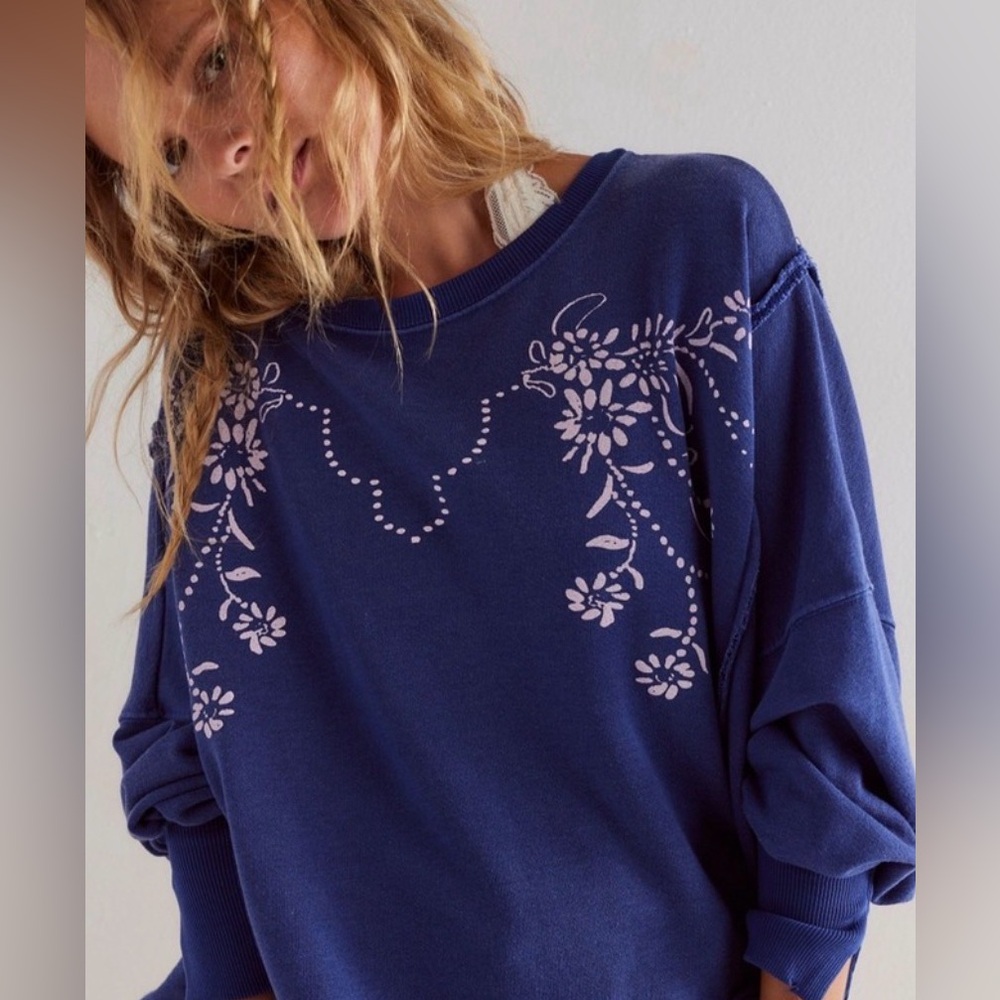 We The Free Camden Blue Floral Sweatshirt